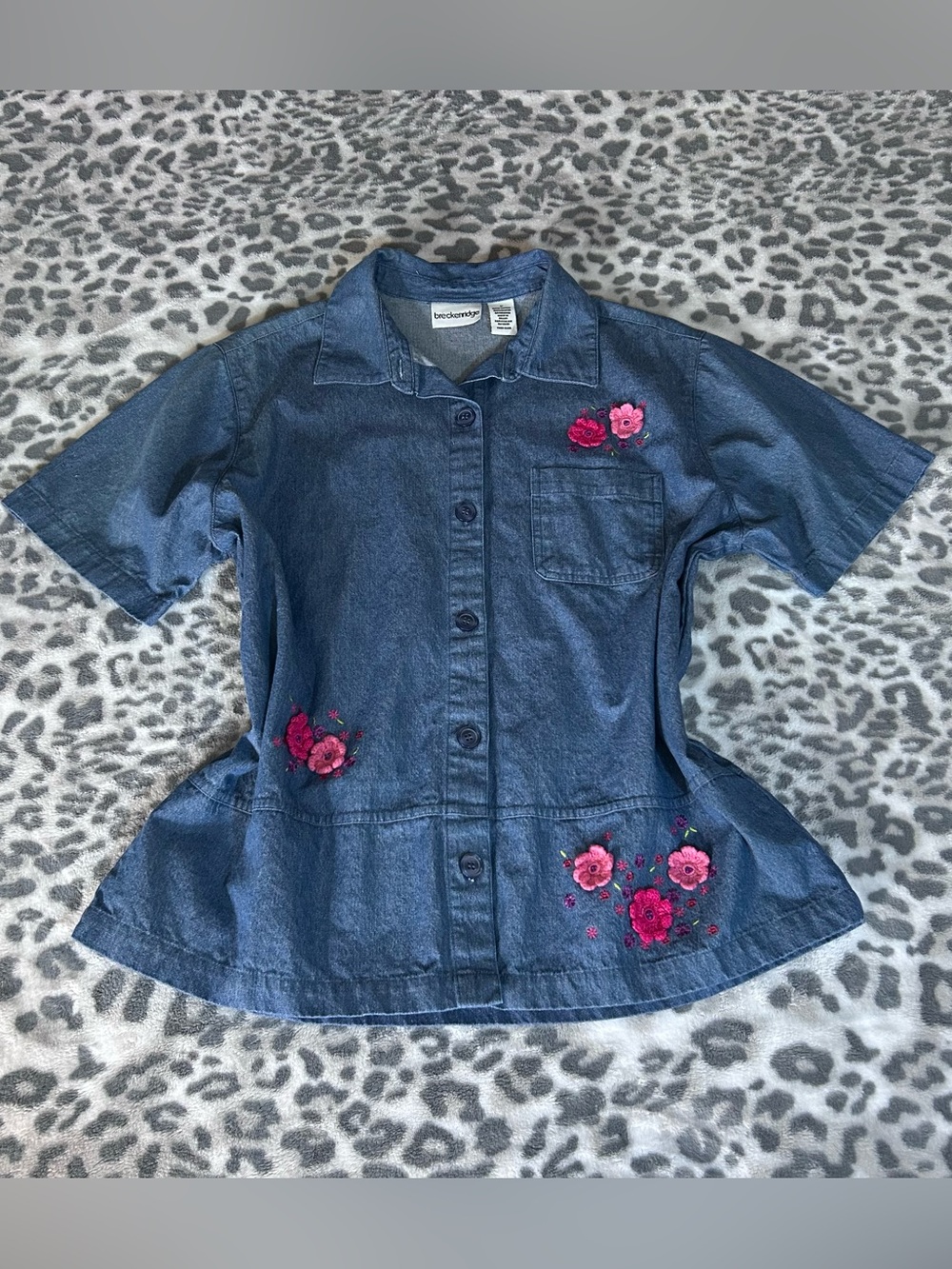 breckenridge floral Embroidered Denim Top in Blue